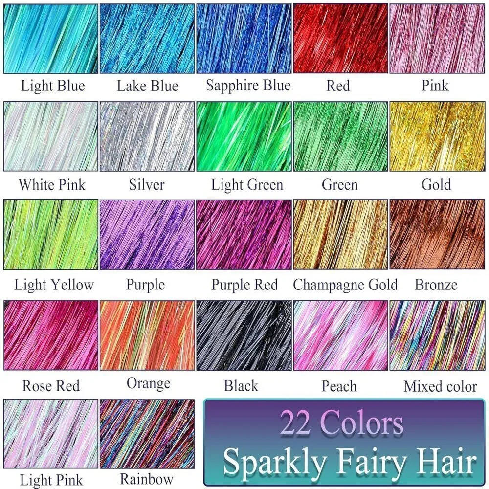 22 Colors 7700 Strands Hair Tinsel Kit, 48 Inch Glitter Tinsel Hair Extensions f
